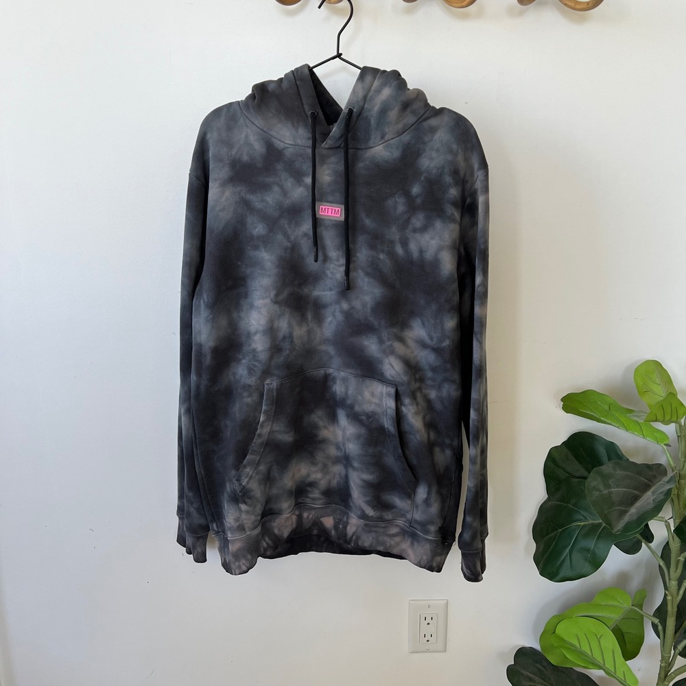 Married To The Mob MTTM Black Grey Tie Dye Hoodie Pink Logo Patch Mens Medium